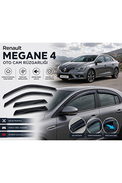 CarEste Renault Megane 4 Sedan Uyumlu Oto Cam Rüzgarlığı 4’lü Set 3M Bantlı S...