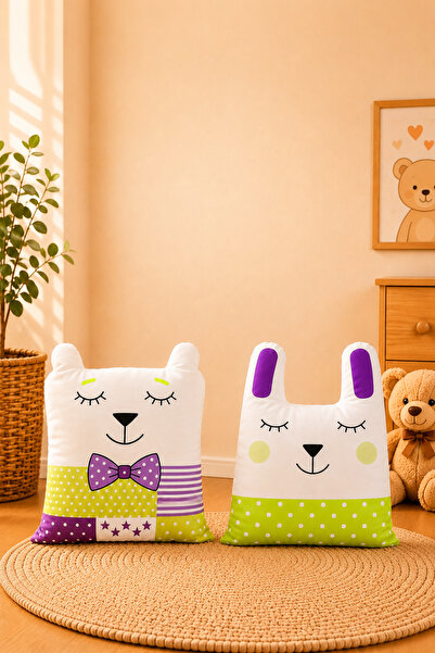 Paris Home 2-Piece Children's Room Cushion Pillow Set, Filled, Cute, Multi-Pu...