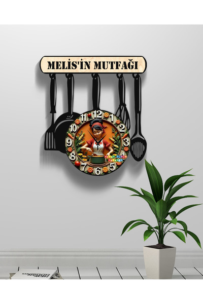 Bilge Lazer Kişiye Özel Ahşap Dekoratif Mutfak - Cafe Duvar Saati. 40 cm