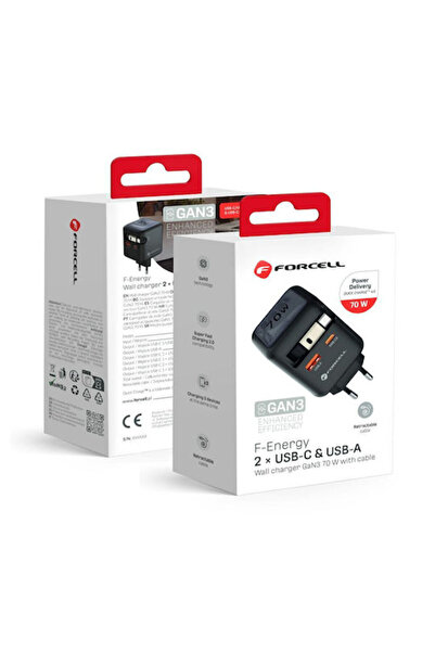 Forcell Ασύρματος φορτιστής GaN με θύρες εξόδου USB-A και USB-C, Παροχή ισχύο...