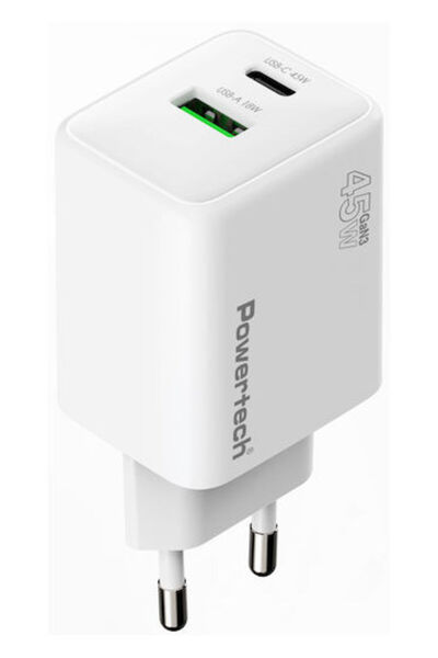 POWERTECH Φορτιστής χωρίς καλώδιο GaN με θύρα USB-A και θύρα USB-C, Παροχή ισ...