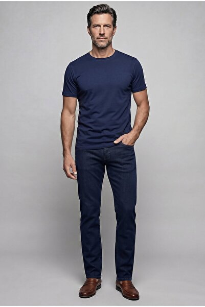Bisse Lacivert Bisiklet Yaka T-shirt