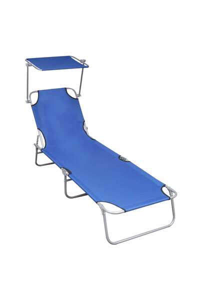 vidaxl Șezlong pliabil cu copertină, albastru, aluminiu