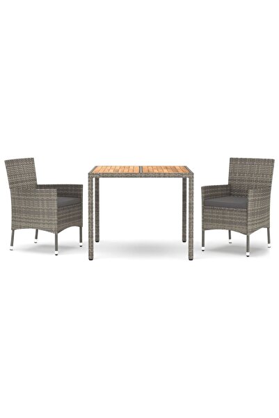 vidaxl 3-piece garden furniture set with cushions, grey, polyrattan