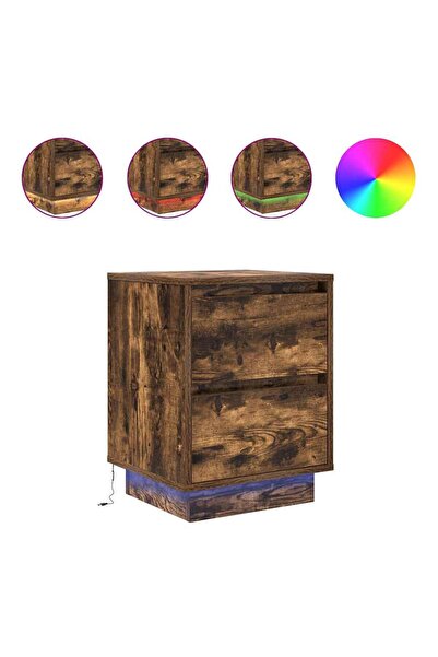vidaxl Noptiere cu lumini LED 2 buc Stejar afumat 38x34x50 cm