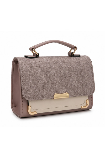 Gernic Women’s Textured Flap Top Handle Shoulder Bag – Beige Mauve