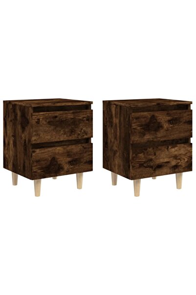 vidaxl Noptiere picioare lemn masiv 2 buc. stejar fumuriu 40x35x50 cm