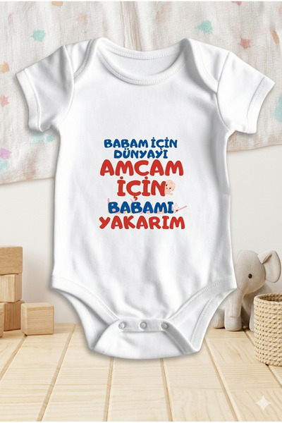 HAZDEN Babam İçin Dünyayı Amcam İçin Babamı Yakarım Yazılı Bebek Zıbın - %100...