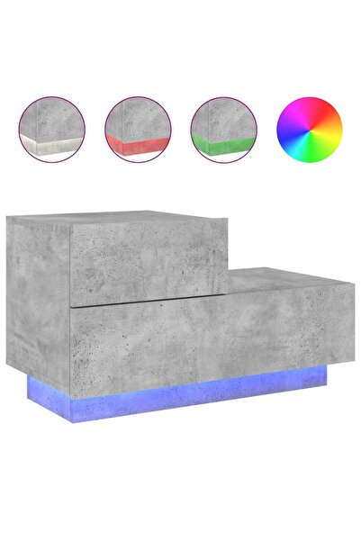 vidaxl Bedside table with LED lights, concrete grey, 70x36x40.5 cm