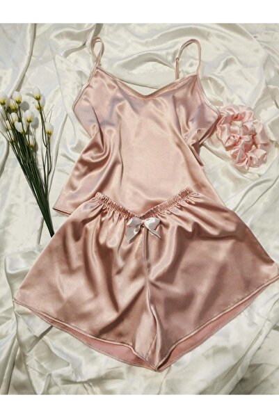 Sandrada SD Women's Satin Powder Pink Pajamas with Suspenders and Shorts – El...
