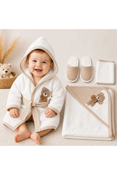 UmBaby Unisex Baby Bathrobe Set 100% Cotton Embroidered Newborn Bath Towel Se...