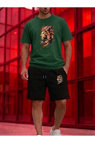 SILATU Men's Lion Printed Shorts T-Shirt Set