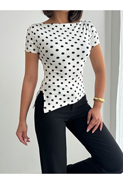 CrepTekstil Crep Women's Polka Dot Patterned Micro Fabric Body Blouse with Sl...
