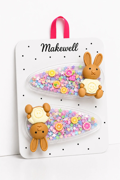 MakeWell 2-Piece Children's Snap Hair Clips with Rabbit Figures – Transparent...