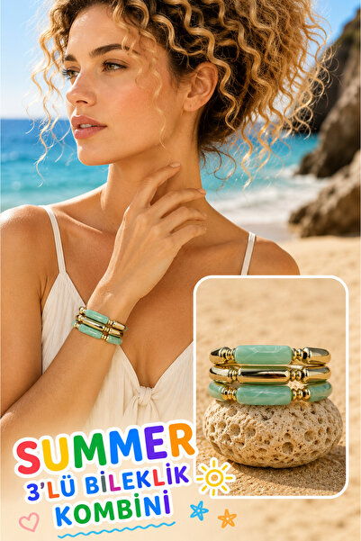 Jack Ferrero SUMMER 3LÜ DOĞAL TAŞ İNCİ KOMBİN BİLEKLİK SETİ