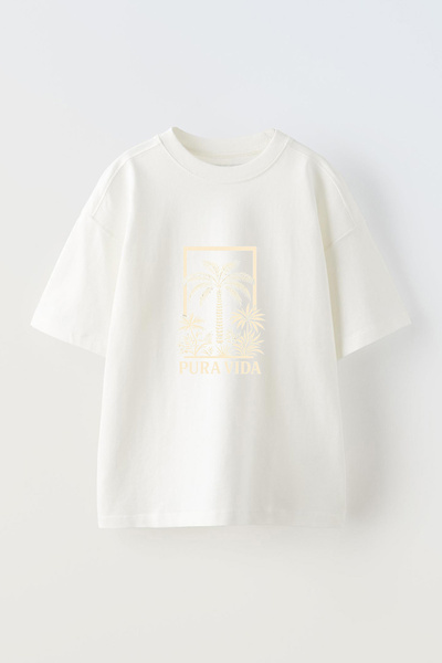 Anetos Tricou supradimensionat alb din bumbac cu imprimeu frontal Pura Vida P...