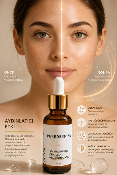 Puredermine Niacinamide, Centella ve Hyaluronic Acid İçeren Çok Etkili Günlük...
