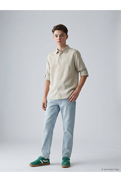 LC Waikiki Nevavm Long Sleeve Boy's Poplin Shirt with Difference