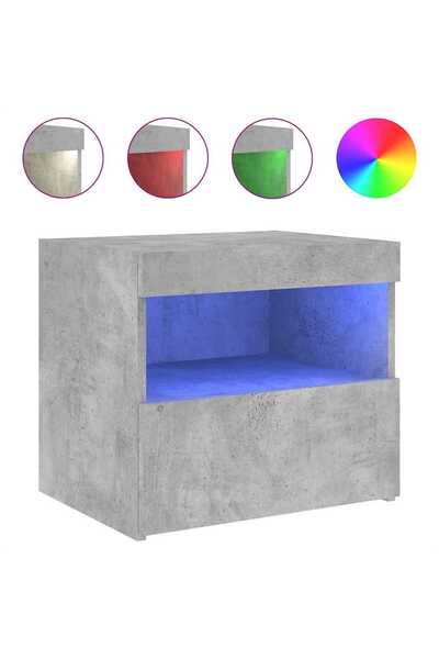 vidaxl Noptieră cu lumini LED, gri beton, 50x40x45 cm