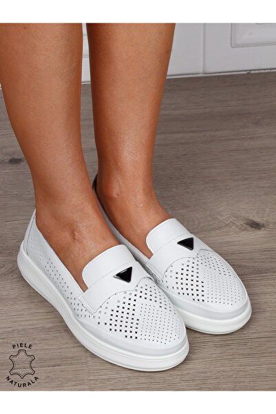 ANGEL BLUE Mocasini Damă din Piele Naturală Perforata cu Accesoriu Metalic CR...