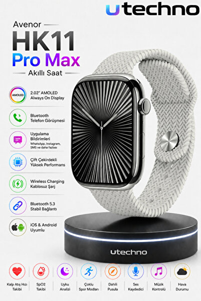 utechno Avenor HK11 Pro Max Akıllı Saat | AMOLED Ekran, Bluetooth Arama, Tüm Telefonlara Uyumlu Smartwatch