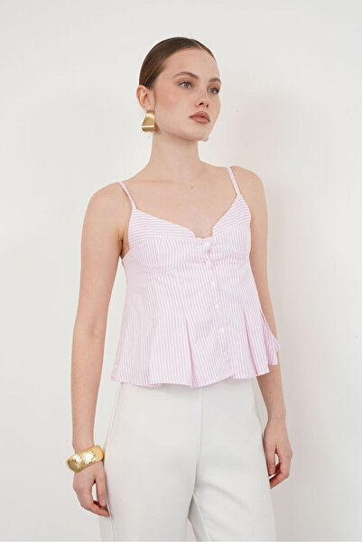 VERYMODA Striped Strap Blouse - Pink |   D2791