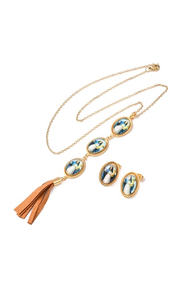 OEM 18K gold plated oval pendant necklace and earrings Top Bottom Set