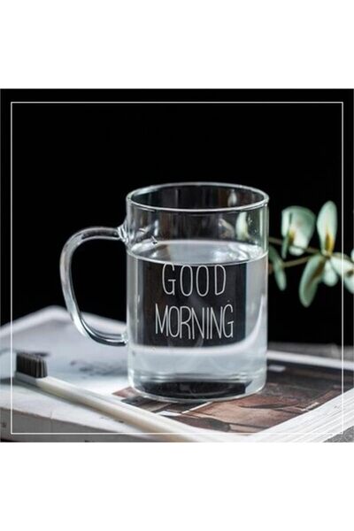 Yıldızan TAMGÜN 2 قطعة كوب زجاجي بمقبض كبير الحجم Good Morning Borosilicate ك...