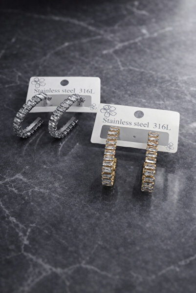 Bozhi Steel Earrings 459 Silver Business Woman Style Gold