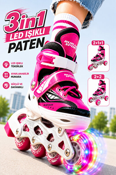 YILDIRIM OYUNCAK 3in1 LED Işıklı Çocuk Pateni - Ayarlanabilir Numaralı 2+1+1 ...