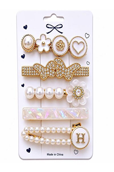 shoppy delight Glam white & gold hair clip set