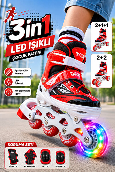 YILDIRIM OYUNCAK 3in1 LED Işıklı Full Koruma Setli Lüks Çocuk Pateni - Ayarla...