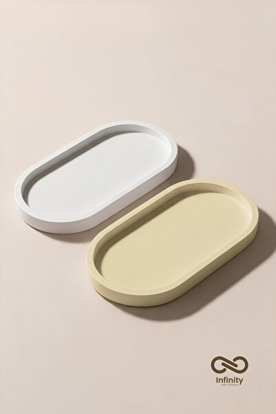 Infinity Art Studio Mineral Beton Oval Sunum Takı Tabağı 2'li Set • Vernik Ka...