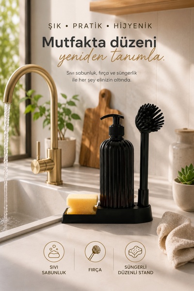 Ovio Ev&Yaşam 3’lü Siyah Mutfak & Banyo Bulaşıklık-Evye Düzenleyici Lavabo Se...