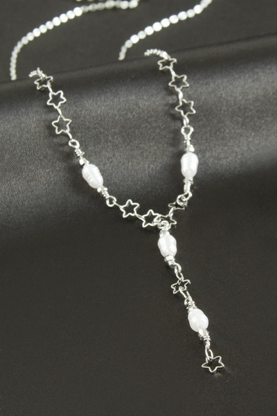 ZERO LAND Gldisptm Star Pearl Y Necklace - (170411) Silver Color