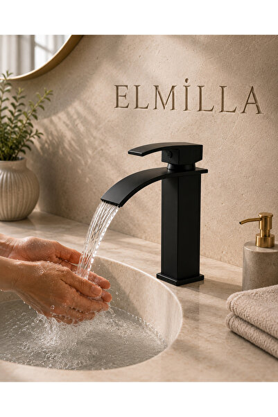 elmilla Lüx Premium Mat Siyah Şelale Lavabo Bataryası Çift Su Girişli Modern ...