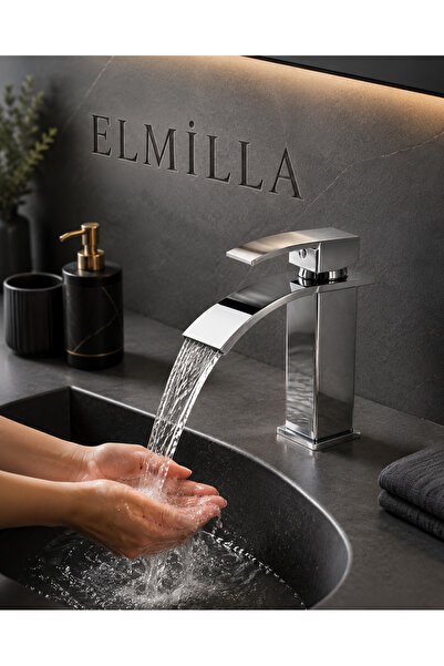 elmilla Lüx Premium Krom Şelale Lavabo Bataryası Çift Su Girişli Modern Tasar...