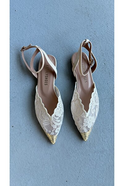 Eataly Shoes ICON Bej Dantel Bilekten Bağlı Babet
