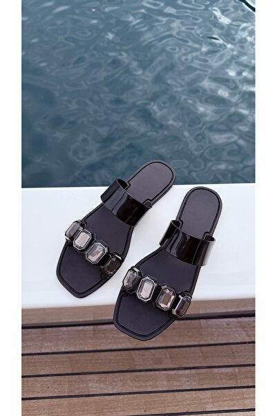 Eataly Shoes Παντόφλες Porto Crystal Black Jelly Stone