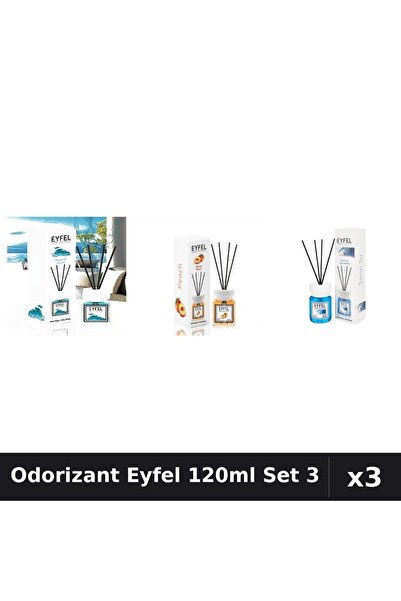 Eyfel Set 3 Odorizante Camera cu Betisoare 120ml - Ocean, Piersica, Cool Water