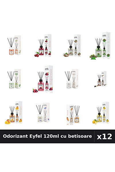Eyfel Set 12 Odorizante Camera cu Betisoare - 12 Arome Asortate, 120ml