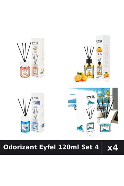Eyfel Set 4 Odorizant Camera cu Betisoare 120ml - Acacia, Portocala, Cool Wat...