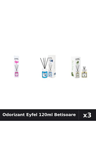 Eyfel Set 3 Odorizante Camera cu Betisoare 120ml - Bubble Gum, Cool Water, La...