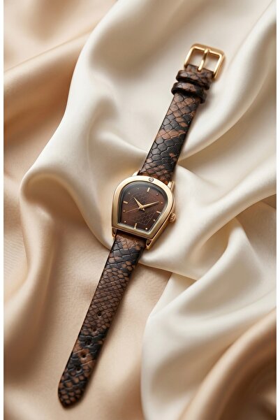KLISHE Butik Royale Women's Watch Gold Color & Coffee Dial Snake Pattern Leat...