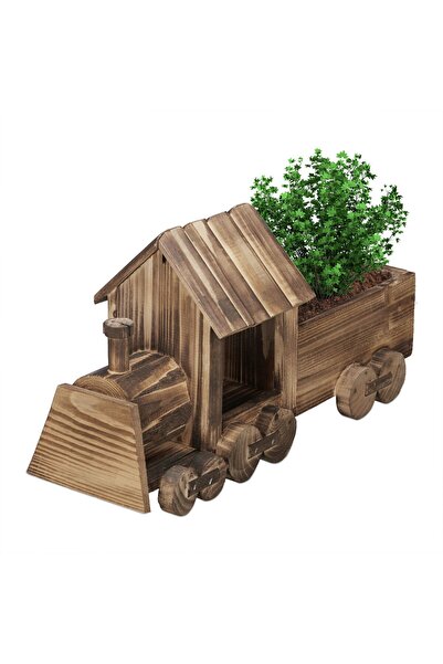 Ayawaska Trenulet decorativ cu suport pentru flori, din lemn flambat, design ...