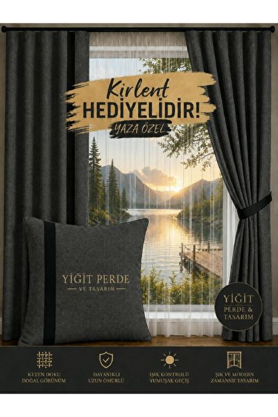 130 YİĞİT PERDE VE TASARIM GRİ RENK SİYAH BİYE GEÇİŞLİ(KIRLENT HEDİYELİ) KADİFE DOKULU FON PERDE