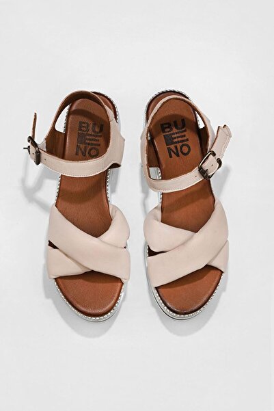 BUENO Shoes Pembe Deri Kadın Dolgu Topuklu Sandalet 01wu3702