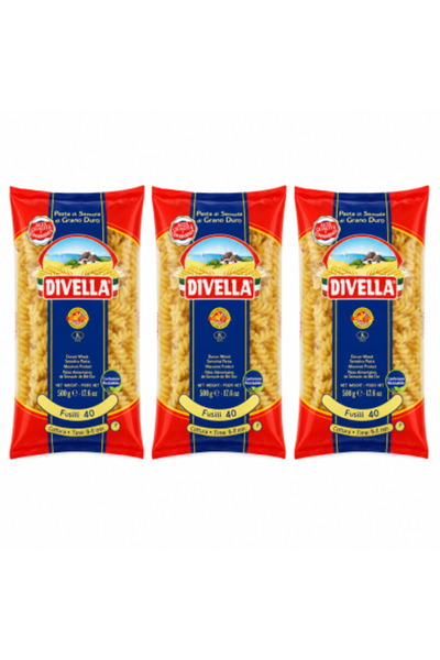Divella Set de 3 x Fusilli 40 Pasta, 500 g/pachet, paste din semințe de grâu ...