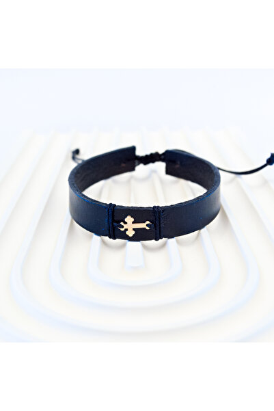 BLACK SWAN Bijoux Bratara din piele si cruciulita din aur 14K Unisex - Femei ...