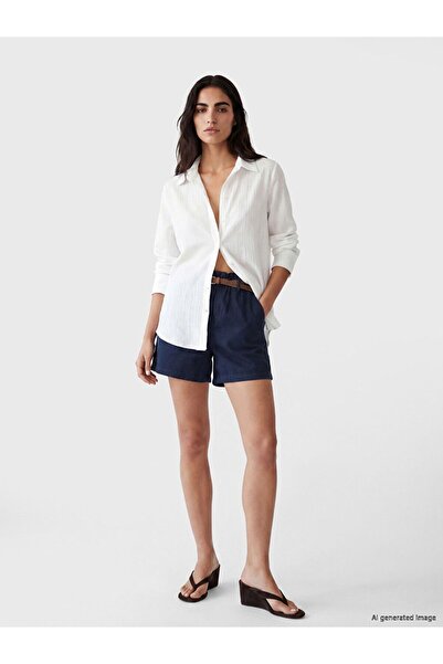 LC Waikiki Lcw Jeans Beli Kemerli Women's Pleated Jean Shorts